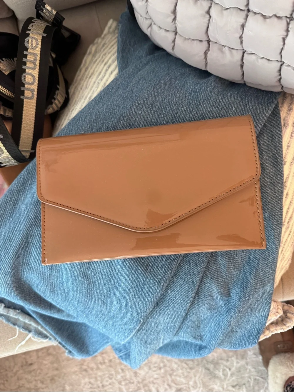 Patent Envelope Clutch in Beige